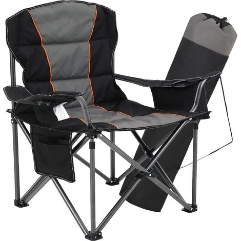 Chaise Pliante Camping surdimensionnée Chaise Camping Pliante Charge maximale : 200 kg avec Sac Isotherme, Accoudoir, Porte-Gobelet, Rembourré, Portable, Noir (1/5)