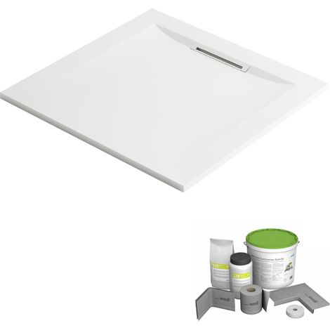 Pack receveur de douche antidérapant 90 x 90 JACOB DELAFON Flight Pure quart de rond blanc + Kit d'étanchéité WEDI + Pieds (1/5)