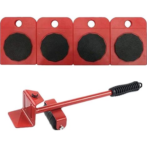 1 Set of Furniture Lift and Moving Tools for Lifting Furniture and Heavy Equipment, 1 Lifting Rod and 4 Moving Rollers(Red) (1/5)