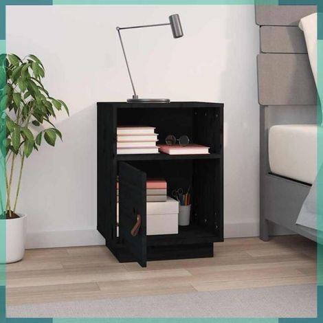 818323 Table de chevet Noir 40x34x55 cm Bois de pin massif (1/5)