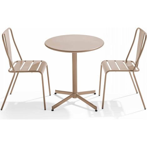 Ensemble table ronde et 2 chaises de jardin bistrot en métal taupe - Palavas (1/5)