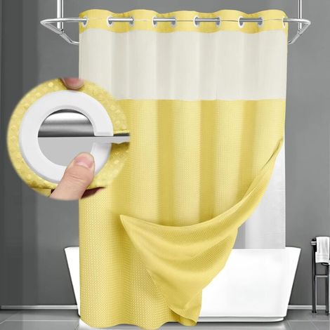 Ensemble rideau de douche et doublure (anneaux non inclus), rideau de douche gaufré style hôtel, doublé, jaune, 180 cm de large x 190 cm de long. (1/5)
