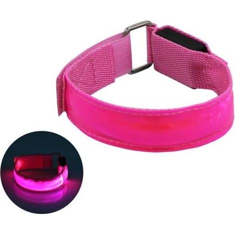 pair Brassard lumineux pour cyclisme en plein air, course de nuit, bracelet lumineux, bande d'avertissement, rose (1/4)