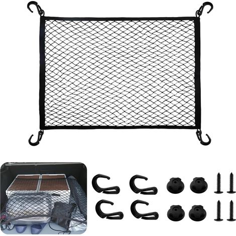 1 Filet de Rangement, Maille Extensible, 4 Crochets Solides, Polyester Noir, Pour Coffre Voiture et Camion