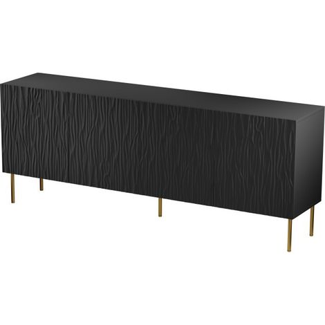Commode de rangement Meuble universel 190x75x42cm sur pied Noir mat YOUNGE (1/3)