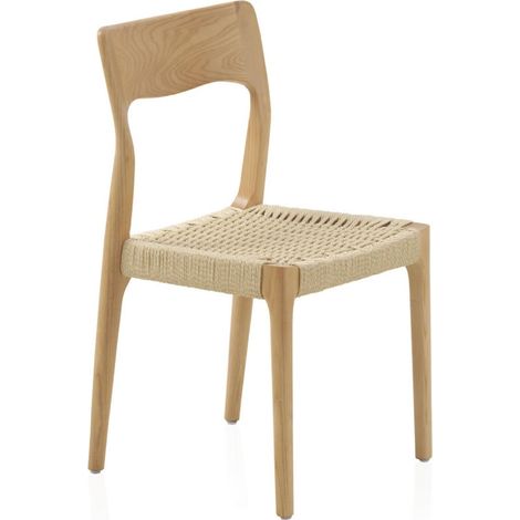 x4 chaises en bois de frêne naturel avec assise tressée artisanale - bois naturel et assise beige clair (1/5)