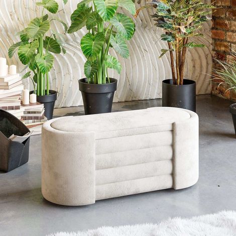 Banc-coffre 105x42x42 cm en tissu velours crème (1/5)