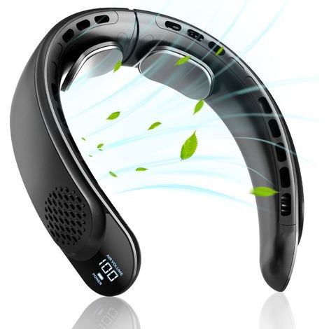 Ventilateur de cou portable, chargement USB, refroidissement rapide, trois vitesses, mini climatiseur silencieux, idéal pour le bureau, la chambre et les voyages - Noir
