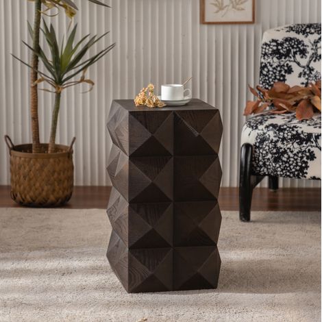 Table d’appoint hauteur 60 cm brune en bois massif et MDF avec relief rétro, sans montage (1/5)