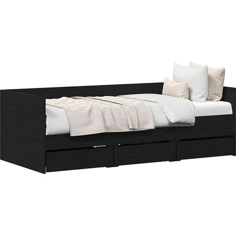 Lit simple Lit adulte Lit d'appoint Chêne noir 90 x 190 cm Bois d'ingénierie (1/5)