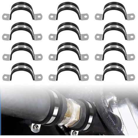 12 Pièces U-collier de Serrage Inox, Collier de Serrage Métallique, Clips de Fixation Convient aux Usines Entrepôts Jardins Fermes Cuisines Salles Bains Systèmes Drainage Extérieurs (M25) (1/5)