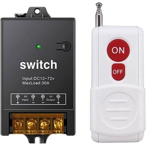 Commutateur de télécommande sans fil, DC 12V/24V/48V/72V/RF Interrupteurs d'éclairage à distance pour systèmes de sécurité de pompeetc, avec une longue portée de 1600 pieds (12V-72V, Noir) (1/4)