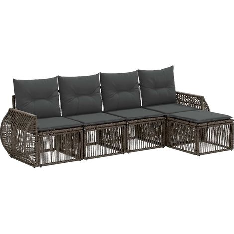 Gartensofa-set 5 pcs Grau und Dunkelgrau Poly-Rattan vidaXL