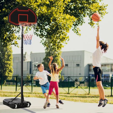 Aro de baloncesto, altura regulable, base rellenable, muy estable, negro, 131 x 49 x 195-250 cm (1/5)