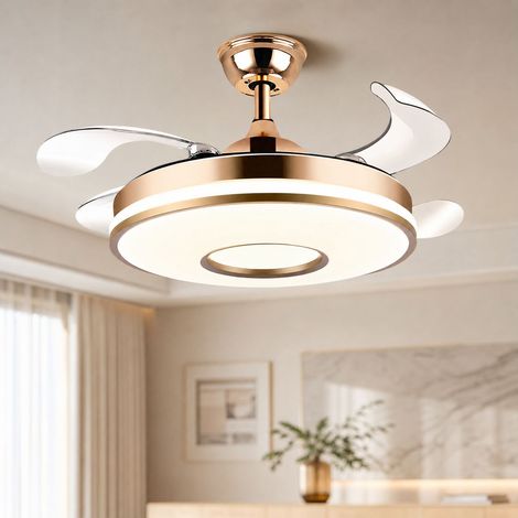 Ventilateur de plafond avec lumière LED, 108cm, moteur silencieux en cuivre, télécommande, dimmable, 6 vitesses, idéal salon (1/5)