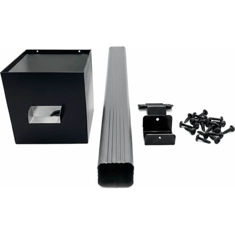 Kit complet boîte à eau + descente rectangulaire aluminium 60×80 mm – longueur 3 m – fixation incluse – maison plain-pied - couleur noir