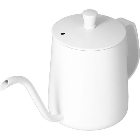 600 ml weißer Edelstahl-Kaffeekessel (304) mit langem Teflon-Ausguss und Filterkanne mit Deckel. (1/5)