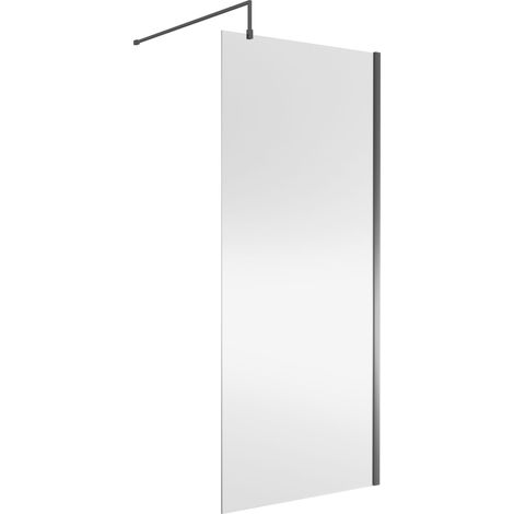 Nuie Wet Room Screen 1850mm High x 900mm Wide with Support Bar 8mm Glass - Brushed Pewter (1/5)