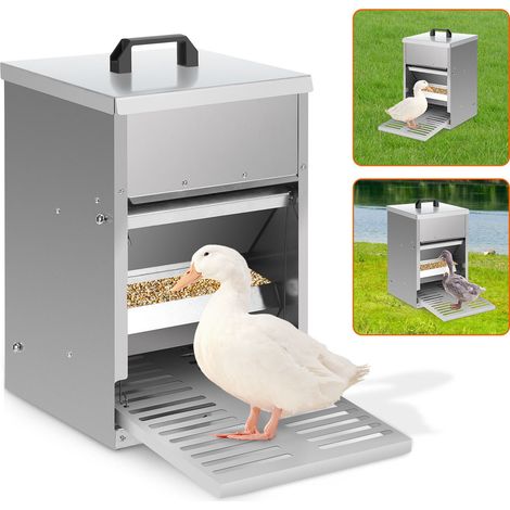 EINFEBEN 4x Mangeoire poules en acier galvanisé – Distributeur automatique 5KG avec pédale et protection étanche pour poules et autres volailles (1/5)