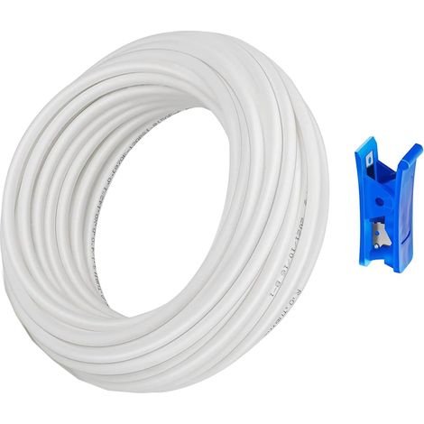 Universal White Water Line Connection Kit 50m Water Supply Pipe Fitting for Refrigerator Osmosis Water Filter Fitting (1/4") + Pipe Cutter (1/5)