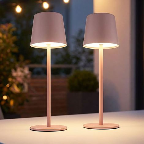 Tischlampe Tischleuchte Außen rosa LED Touchdimmer Akku dimmbar Gartenleuchte USB, warmweiß-kaltweiß, DxH 8,5x28 cm, 2er Set (1/5)