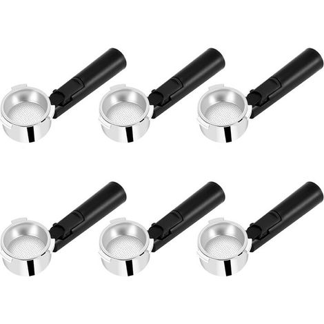 6 soportes de filtro de café sin fondo de acero inoxidable de 51 mm para accesorios de cafeteras profesionales. (1/4)