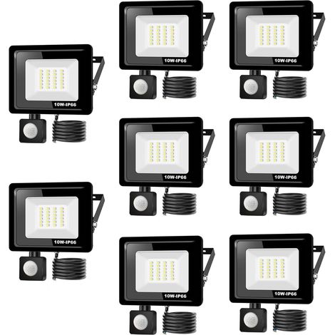 8PACK - Projecteur LED détecteur de mouvement 10W,1000LM Projecteur LED Exterieur Avec Detecteur Blanc Chaud(3000K) Imperméable IP66 Projecteur LED exterieur de sécurité pour garage couloir