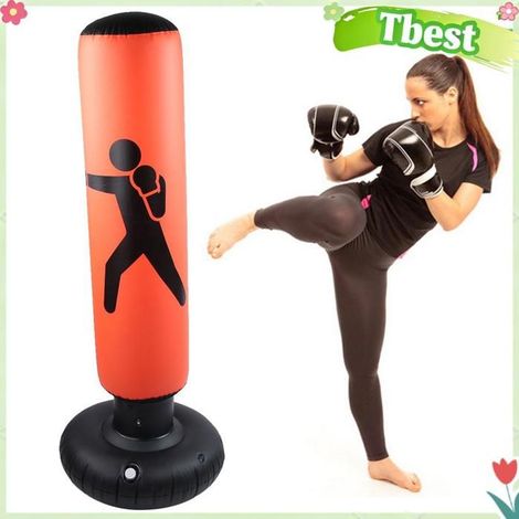 Tbest sac de frappe gonflable (noir) PVC 160cm Fitness Hit Sac De Adultes Enfants Colonne Gonflable sport d'entrainement Orange (1/5)