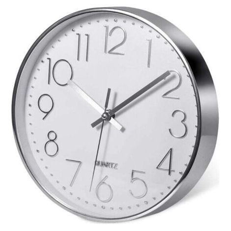 (20cm/12'', Argent)Premium Silver Horloge Murale, Décoration Murale, Horloge Murale Silencieuse Moderne pour Cuisine Bureau à Domicile (1/4)