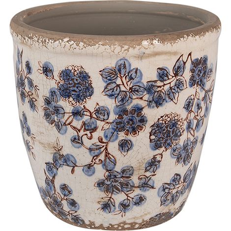 Pot de fleurs intérieur céramique beige bleu 16x16x17cm
