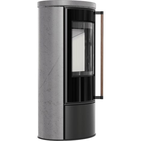 Ofen ERIK Ø150 5 5kW GREY SATIN Keramik Griff aus exotischem Holz Jatoba (1/5)