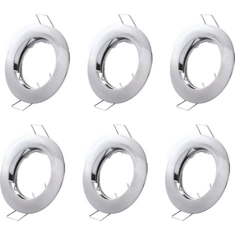 Set of 6 Recessed Light Frames, Ceiling Mount, Recessed Spotlights, Aluminium (LED/Halogen/GU10/MR16/PAR16/50 mm), Silver (1/5)