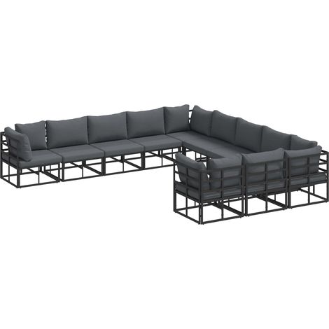 Maison Exclusive - Set Divano da Giardino con cuscino 11 pcs Nero Alluminio