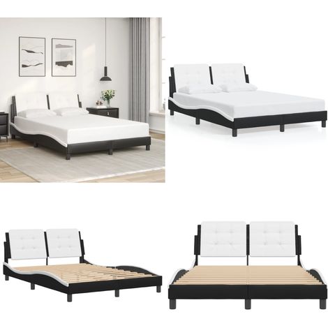 Bettgestell mit Kopfteil Schwarz und Weiß 140x190 cm Kunstleder - Bettsystem - Doppelbett - Schlafzimmermöbel - Boxspringbetten - Kunstleder Möbel - Home & Living (1/5)
