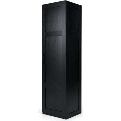 Armoire de rangement haute 4 niveaux meuble colonne fin avec porte bois 150cm pour cuisine et salon noir (1/2)
