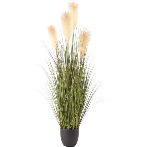 Artificial Potted Plant Green White Reed Flower and Black Plastic Pot 120 cm Decorative Home Accessory CORTADERIA GRASS (1/5)