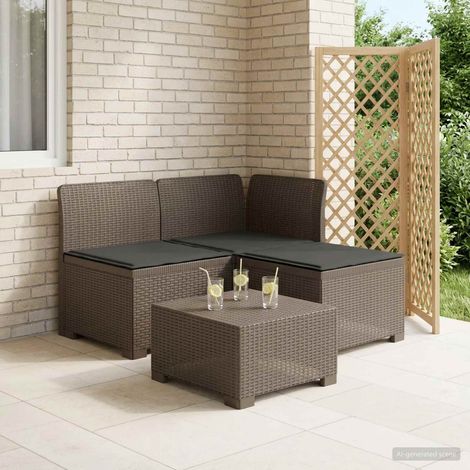 Canapé de jardin modulable 3 places aspect rotin PP avec coussins gris clair et anthracite - PANGIVO (1/5)