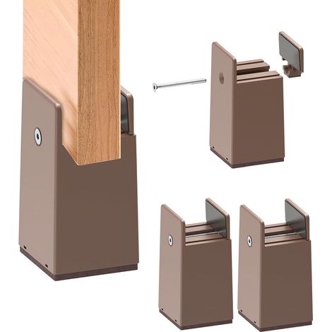Lot de 4 rehausseurs de meubles, 10 cm, réglables, avec pince à vis, pour canapé, lit, chaise, pour rehausseur de meuble carré de 10 à 37 mm de large, marron (1/5)