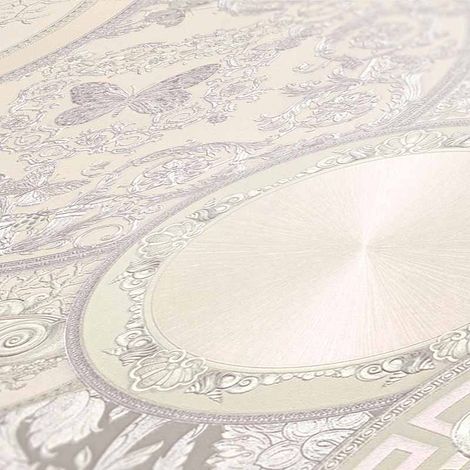 Papier peint original beige crème argenté Tapisserie baroque intissée motif rond Papiers peints pour chambre adulte (1/5)