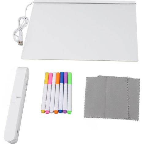 Tableau D'écitue Tanspaent en Acylique, Tableau Effaçable à Sec éclaié pa LED, Tablette Lumineuse avec Suppot, 7 Stylos Coloés, 2 Chiffons D'essuyage pou Liste D'écitue, Bueau, Maison (1/5)
