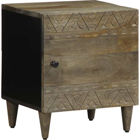 Table de chevet gris clair 40 x 33 x 46 cm en bois de manguier et métal - PANGIVO (1/5)