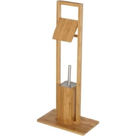 Dérouleur papier toilette avec brosse WC - JUANIO - JUANIO - Bambou naturel - H82 cm - Poids 3 kg (1/4)