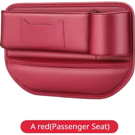 Sac de rangement multifonction rouge (côté passager) pour combler l'espace entre les sièges de voiture, avec porte-gobelet et porte-téléphone, en cuir PU, pour organiser les recoins de l'habitacle. (1/5)