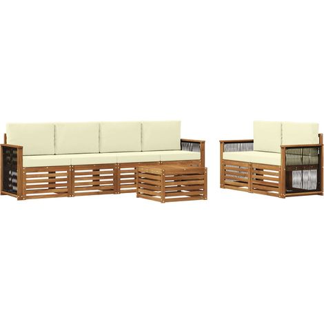 Outdoor-Sofagarnitur 7 stk. 6-Sitzer Natur und Creme vidaXL (1/5)