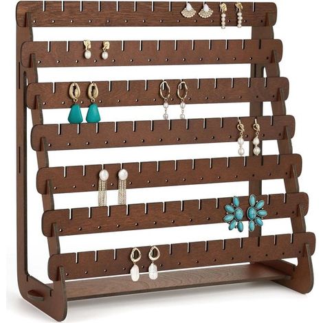 Présentoir à bijoux en bois – 8 étagères – Pour 216 paires de boucles d'oreilles (1/5)