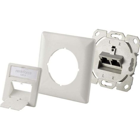 RJ45 CAT6 flush-mounted wall socket – 2 ports, pure white, European standard compliant, modular insert Q083952
