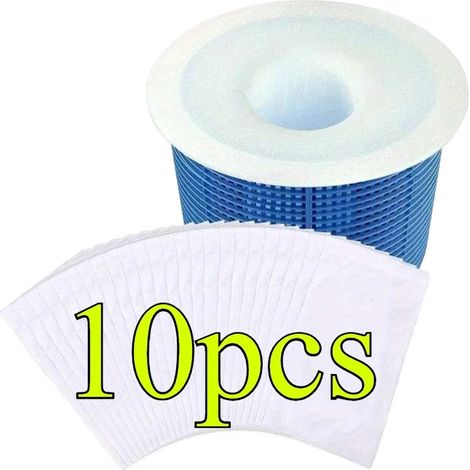 Calzini filtranti per piscina, tessuto a rete di alta qualità, compatibilità universale, colore bianco, confezione da 10 pezzi (1/2)