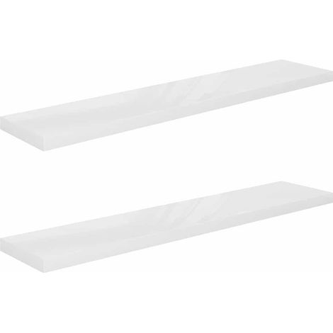 vidaXL Estante flotante pared 2 uds MDF blanco brillo 120x23,5x3,8 cm (1/2)