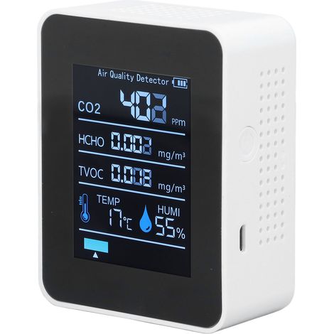5-in-1-Luftqualitätsmonitor mit Bluetooth-App, Kohlendioxid-Detektor, USB-Ladefunktion, TVOC-Messung, Temperatur-, Feuchtigkeits-, HCHO- und CO2-Tester (1/5)