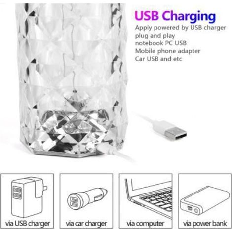 Lampe de table cristal,Lampe diamant LED avec 16 couleurs,Lumière d'ambiance rechargeable,Commande tactile et télécommande, rose (1/4)